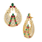 Filigree Gold Plated Red Green Chaand Bali Earring For Women Bulk