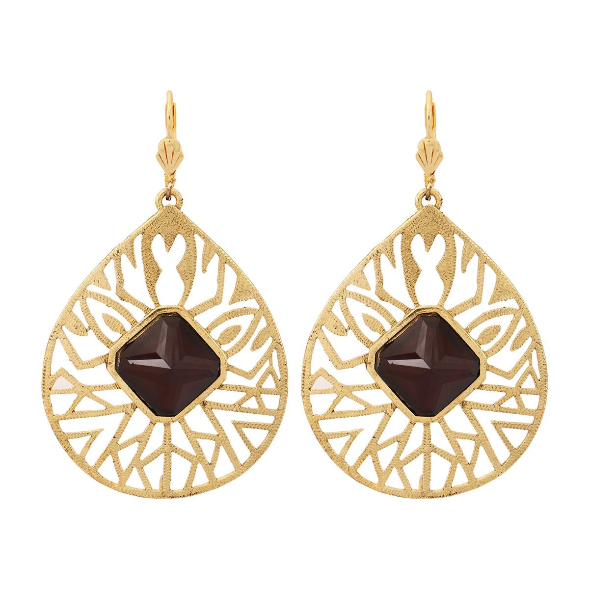 18K Gold Plated Filigree Black Stone Dangling Earring For Women Bulk Secondary image