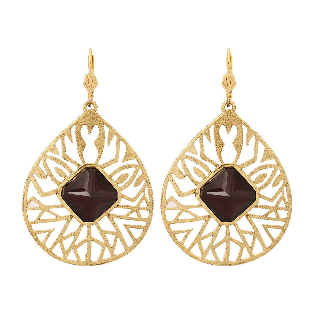 18K Gold Plated Filigree Black Stone Dangling Earring For Women Bulk