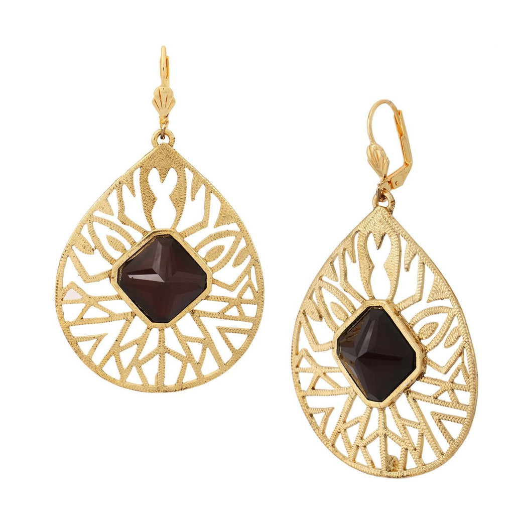 18K Gold Plated Filigree Black Stone Dangling Earring For Women Bulk