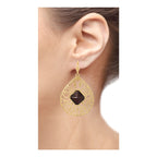 18K Gold Plated Filigree Black Stone Dangling Earring For Women Bulk