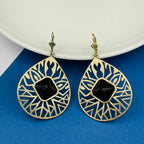 18K Gold Plated Filigree Black Stone Dangling Earring For Women Bulk