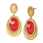 18K Gold Plated Red Stone Pearl Dangling Earring For Women Bulk
