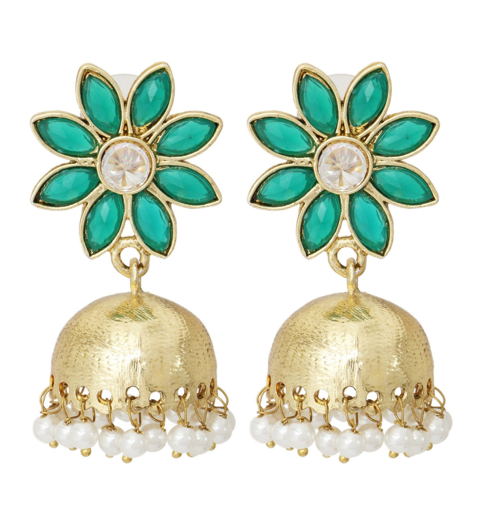 Green Floral 22K Gold Plated Jhumki Earring For Women Bulk