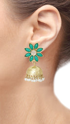 Green Floral 22K Gold Plated Jhumki Earring For Women Bulk