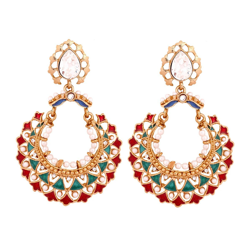 Gold Maroon Green Meenakari Large Chaand Bali Earring For Women Bulk