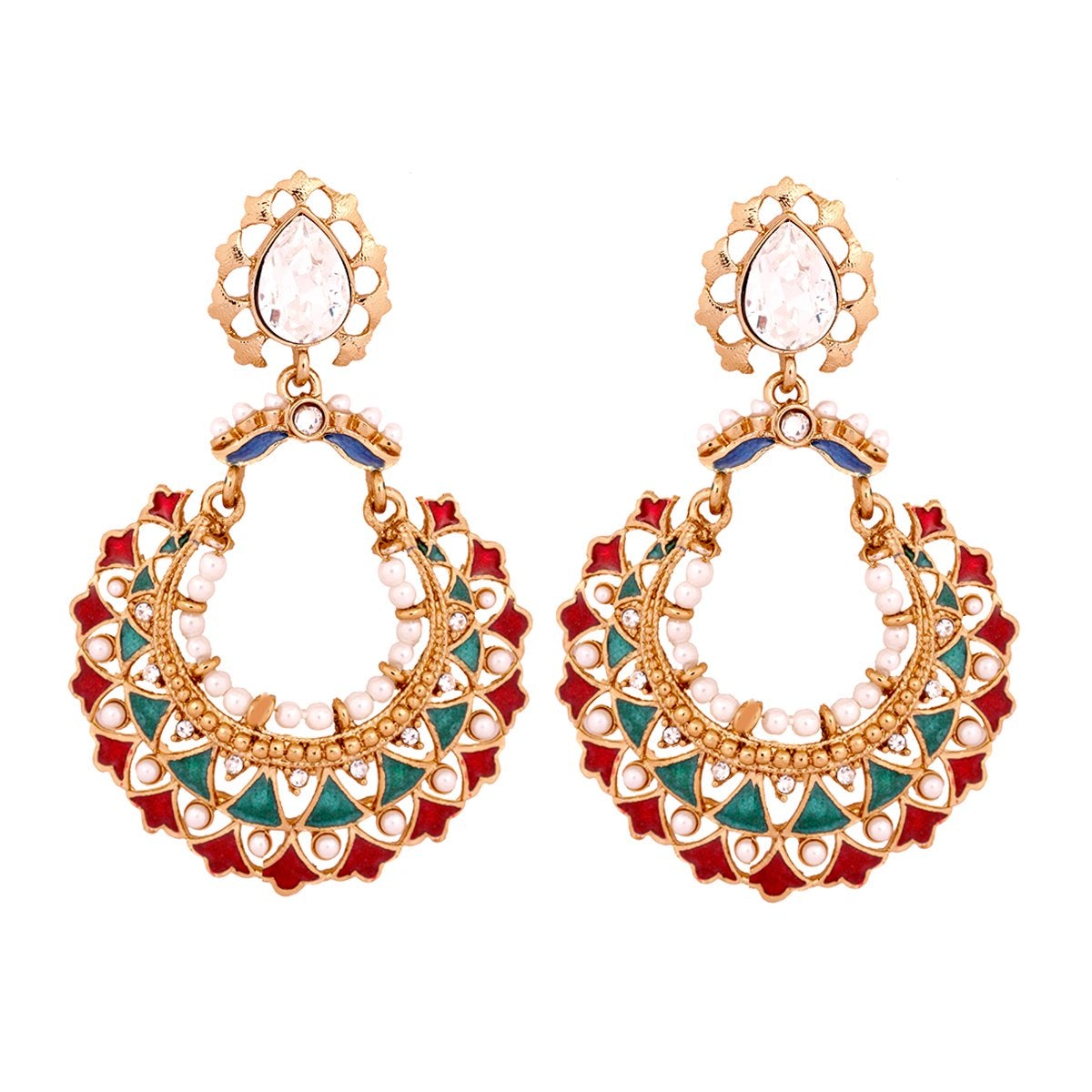 Gold Maroon Green Meenakari Large Chaand Bali Earring For Women Bulk