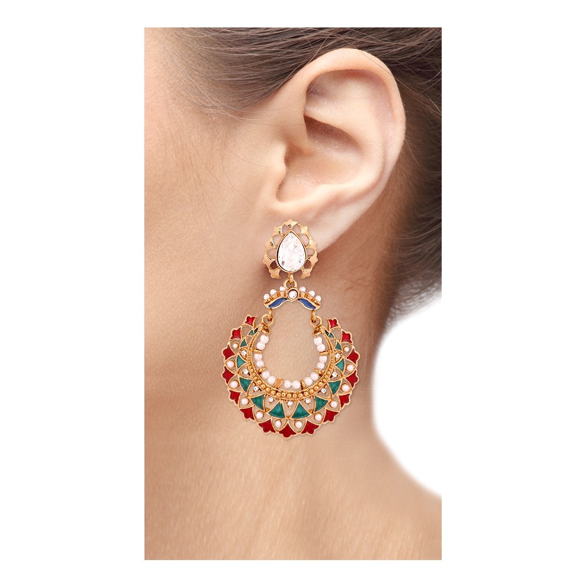 Gold Maroon Green Meenakari Large Chaand Bali Earring For Women Bulk