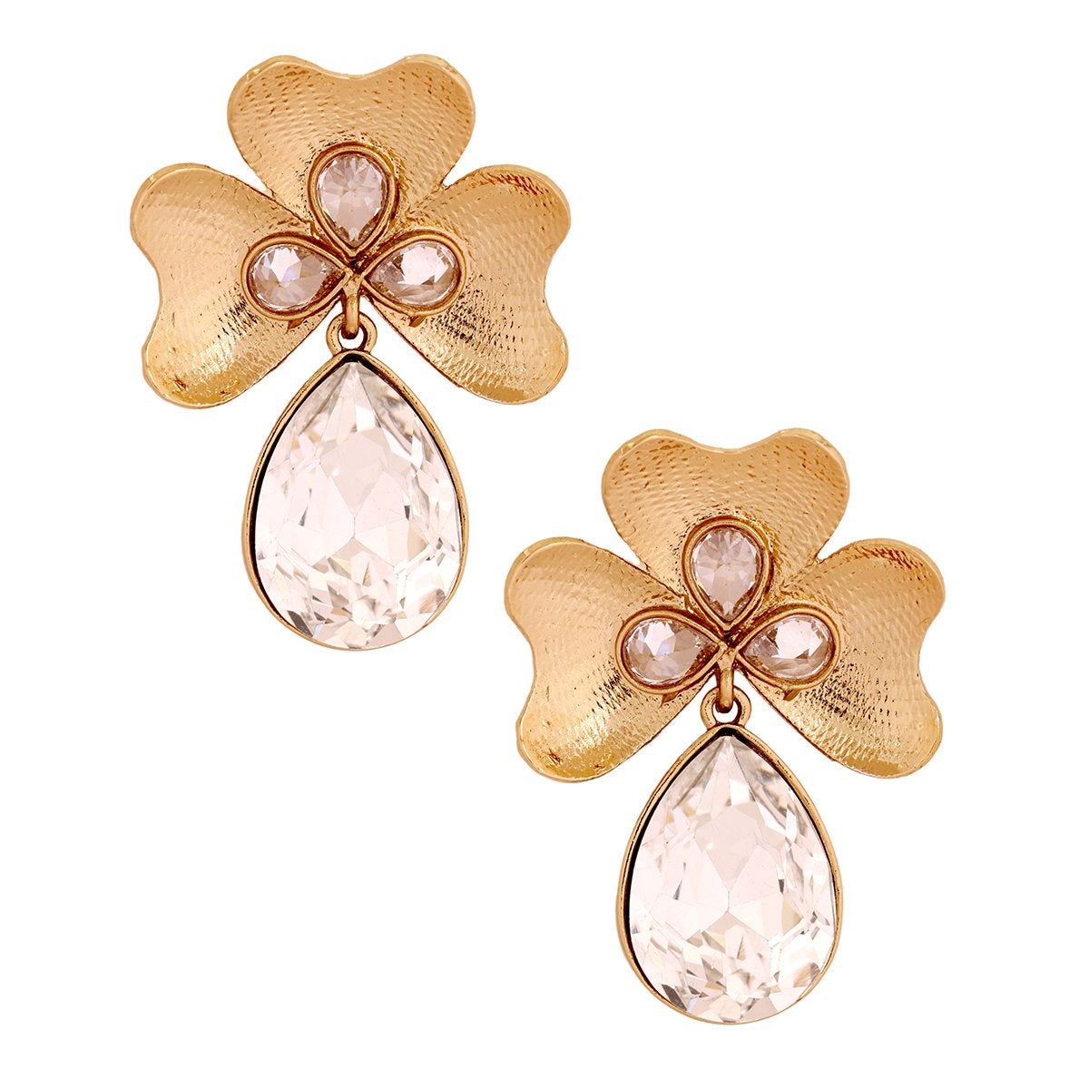 Antique 18K Gold Plated Crystal Large Flower Earring For Women Bulk