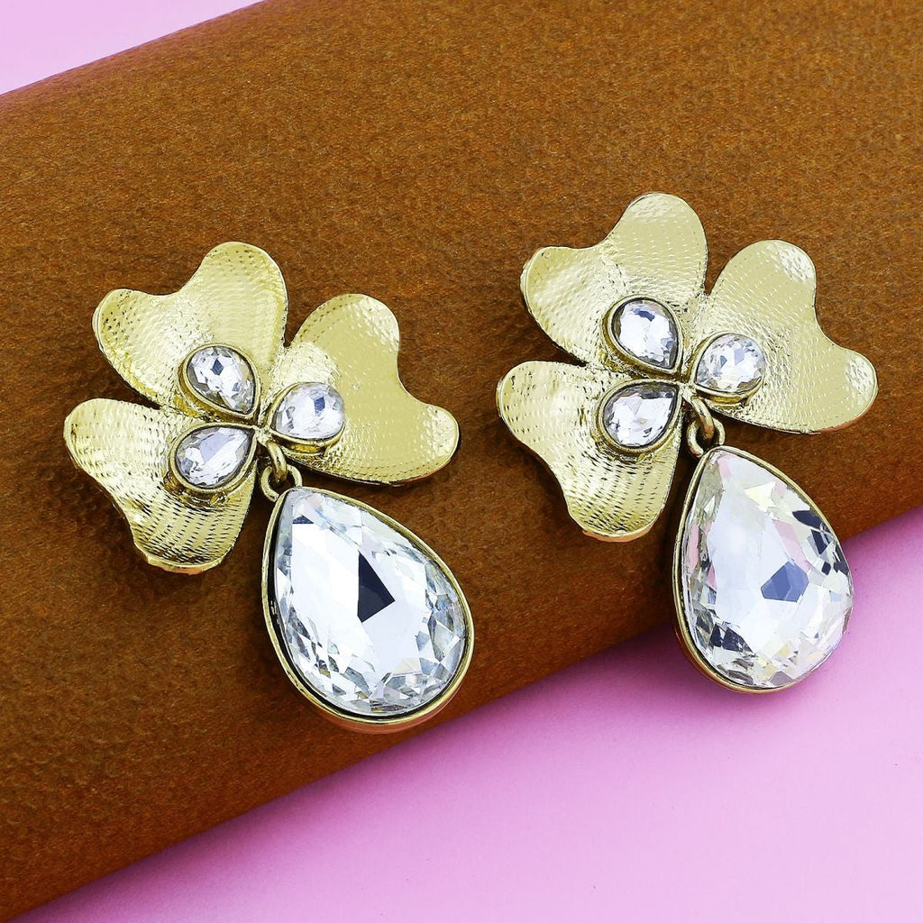 Antique 18K Gold Plated Crystal Large Flower Earring For Women Bulk