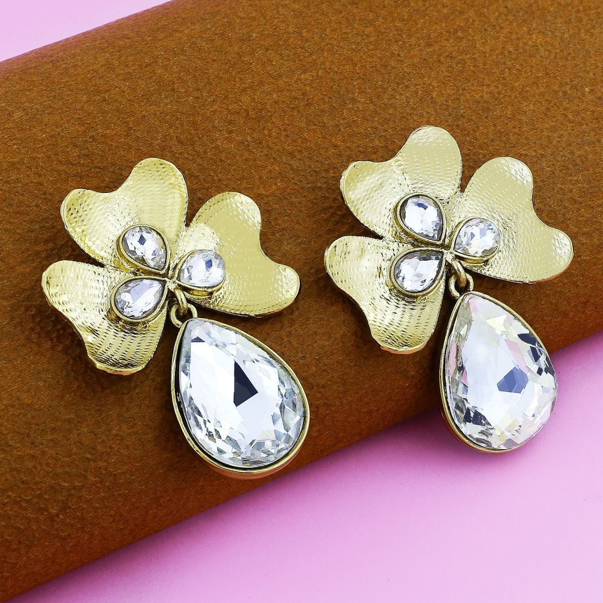 Antique 18K Gold Plated Crystal Large Flower Earring For Women Bulk