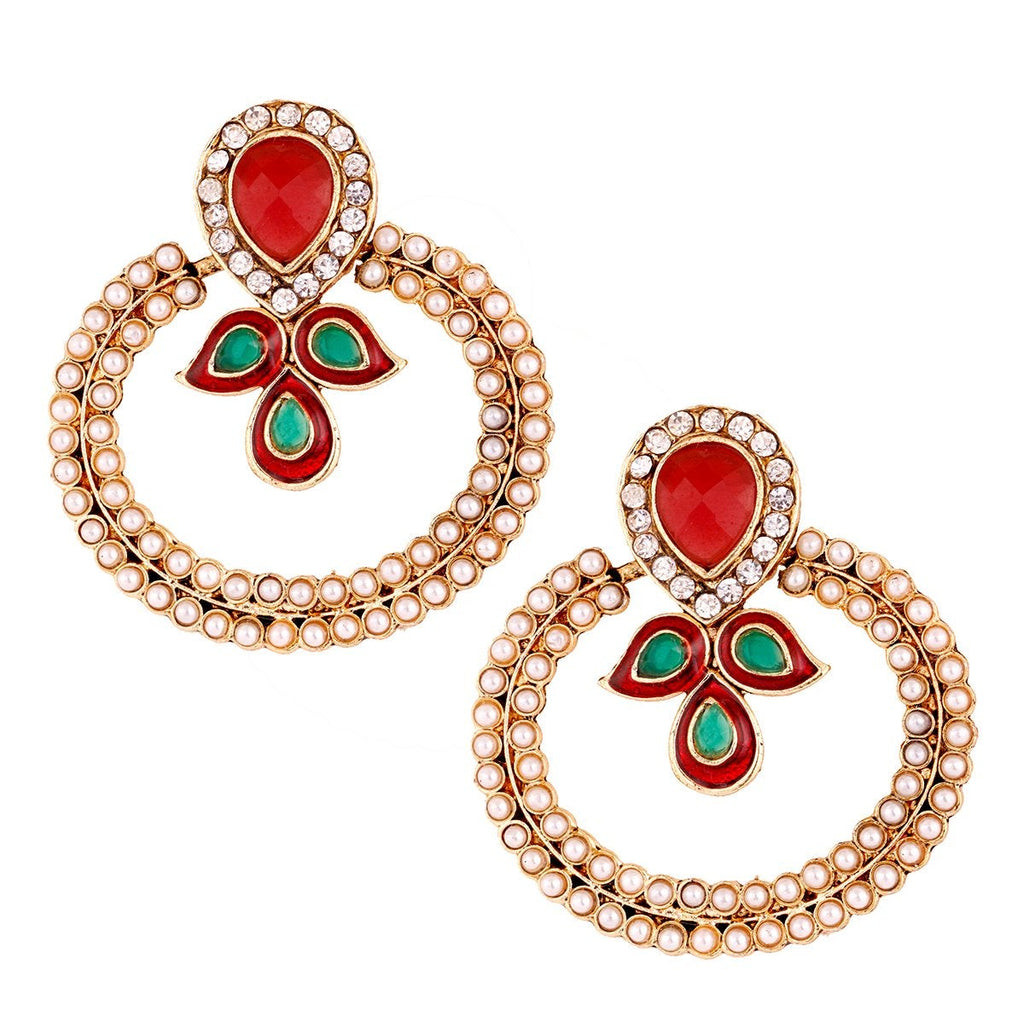 Gold Pearl CZ Maroon Green Meenakari Chaand Bali Earring Women Bulk