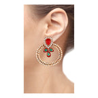 Gold Pearl CZ Maroon Green Meenakari Chaand Bali Earring Women Bulk