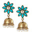 Cute Flower Gold Plated Turquoise Blue Pearl Jhumki Earring Women Bulk