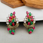Floral Marquise 18K Gold Green Maroon Kundan Stud Earring Women Bulk