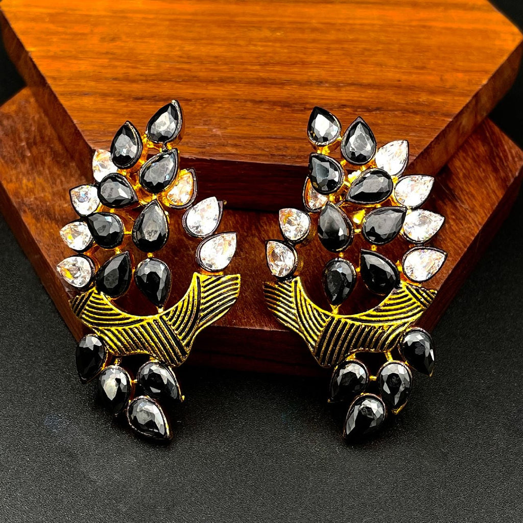 Floral Marquise 18K Gold Plated Black Kundan Stud Earring Women Bulk