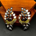 Floral Marquise 18K Gold Plated Black Kundan Stud Earring Women Bulk
