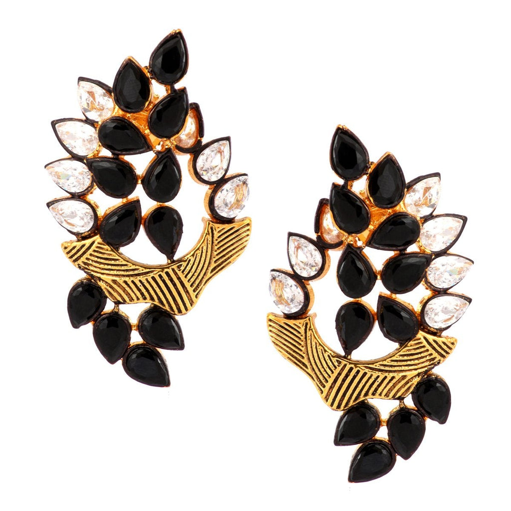 Floral Marquise 18K Gold Plated Black Kundan Stud Earring Women Bulk