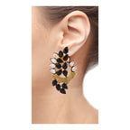 Floral Marquise 18K Gold Plated Black Kundan Stud Earring Women Bulk