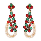 Floral Cluster Gold Plated Red Green Pearl Dangling Earring Women Bulk