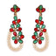 Floral Cluster Gold Plated Red Green Pearl Dangling Earring Women Bulk