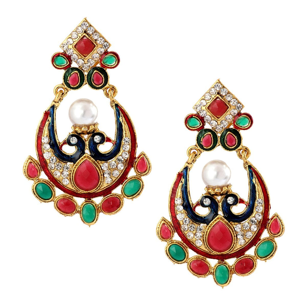 Peacock 22K Gold Red Blue Green Pearl CZ Dangling Earring Women Bulk