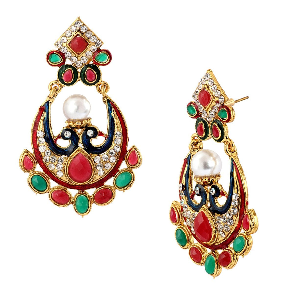 Peacock 22K Gold Red Blue Green Pearl CZ Dangling Earring Women Bulk