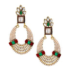 Oval Chaand Bali Gold Red Green Pearl CZ Dangling Earring Women Bulk