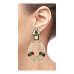 Oval Chaand Bali Gold Red Green Pearl CZ Dangling Earring Women Bulk