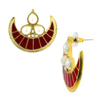 Crescent Chaand 18K Gold Maroon Meenakri Pearl Stud Earring Women Bulk