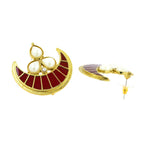Crescent Chaand 18K Gold Maroon Meenakri Pearl Stud Earring Women Bulk