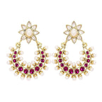 Chaand Crescent Gold Magenta Pink Kundan Pearl Dangling Earring Bulk