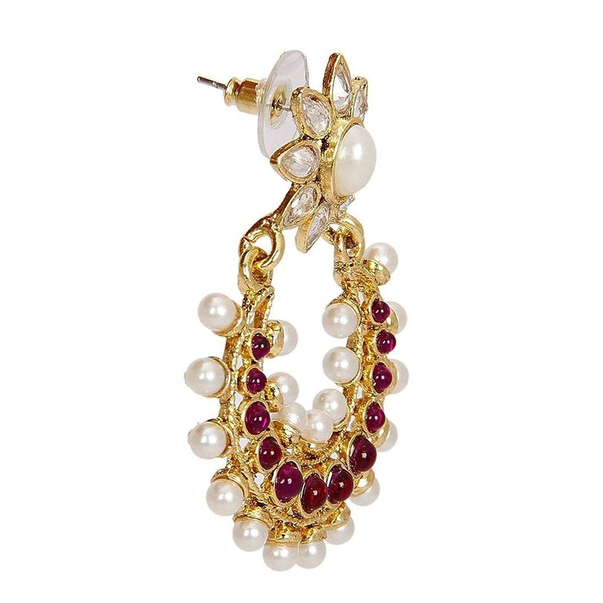 Chaand Crescent Gold Magenta Pink Kundan Pearl Dangling Earring Bulk