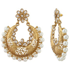 Festive Kundan Pearl Antque Gold Plated Chaand Bali Earring For Women
