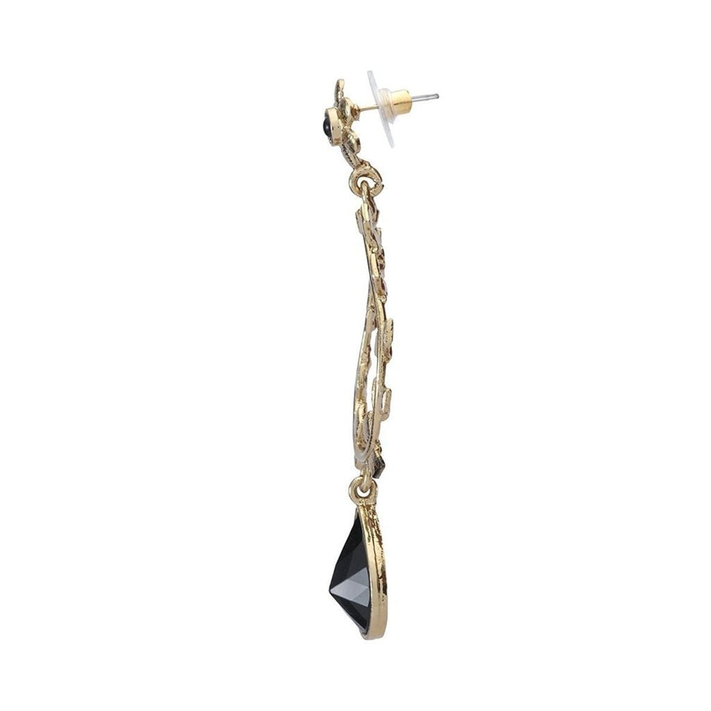 Flora Antique Gold Plated Black Drop Hanging Earring For Women Bulk