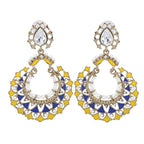Gold Plated Blue Yellow Meenakari Large Chaand Bali Earring Women Bulk