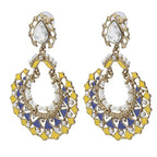 Gold Plated Blue Yellow Meenakari Large Chaand Bali Earring Women Bulk