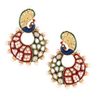 Peacock Chaand Bali Gold Maroon Green Blue Pearl Jhumki Earring Bulk