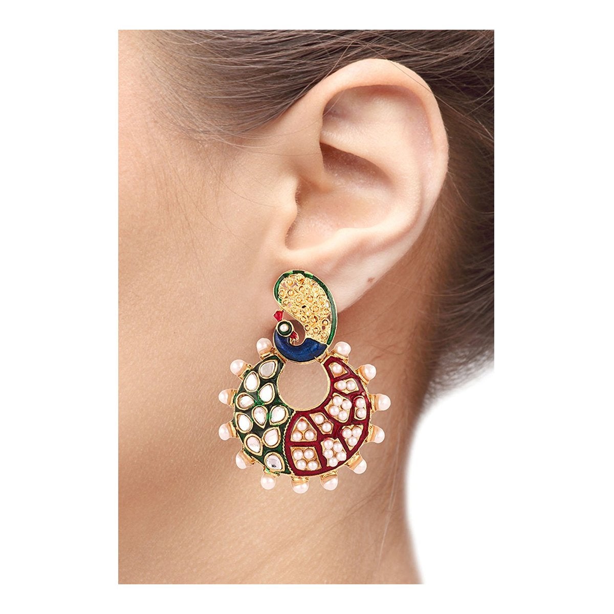 Peacock Chaand Bali Gold Maroon Green Blue Pearl Jhumki Earring Bulk