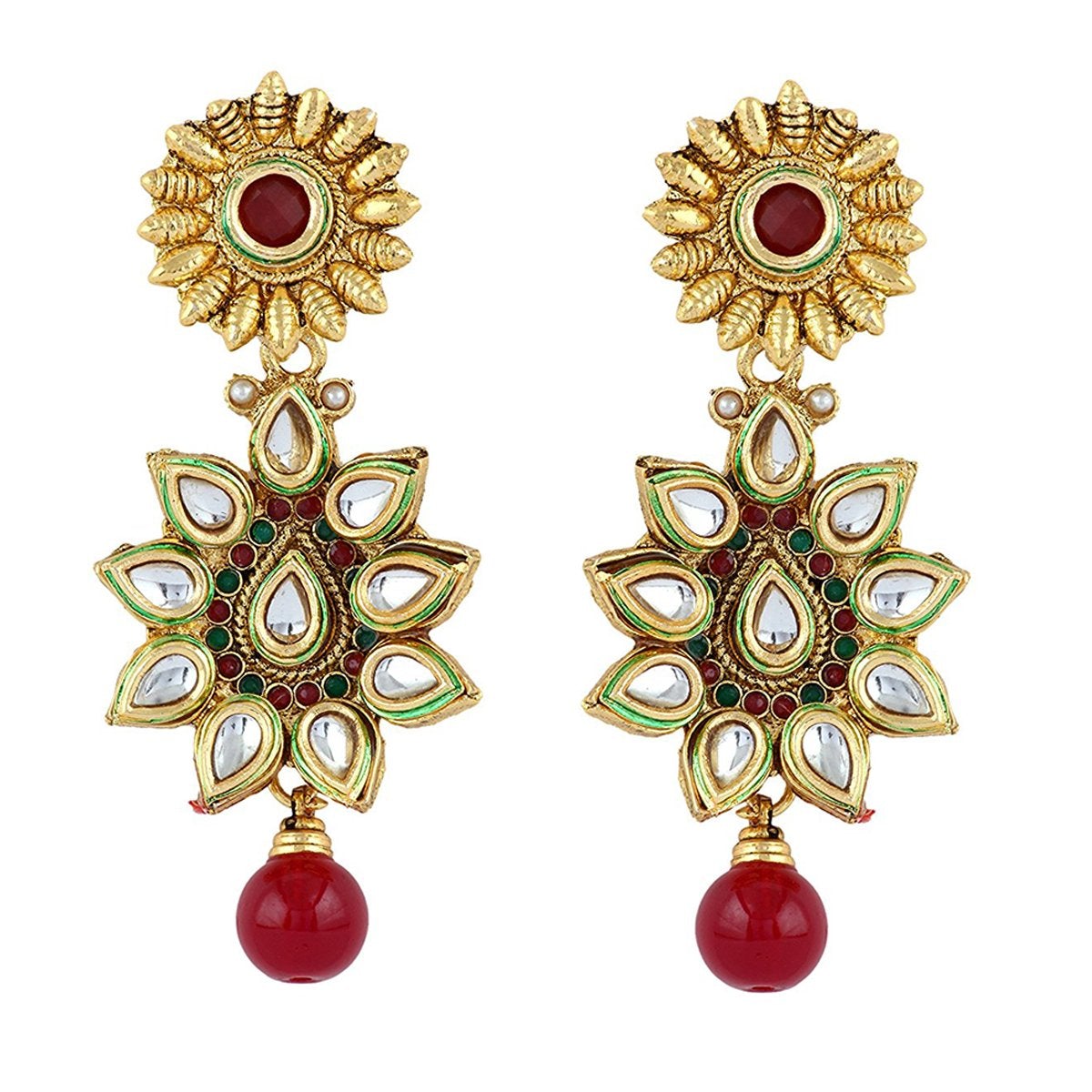 Flower 22K Antique Gold Kundan Ruby Red Dangling Earring Women Bulk Secondary image
