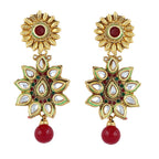 Flower 22K Antique Gold Kundan Ruby Red Dangling Earring Women Bulk