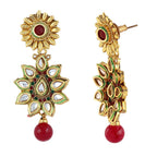 Flower 22K Antique Gold Kundan Ruby Red Dangling Earring Women Bulk