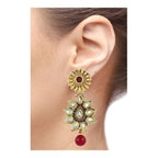 Flower 22K Antique Gold Kundan Ruby Red Dangling Earring Women Bulk