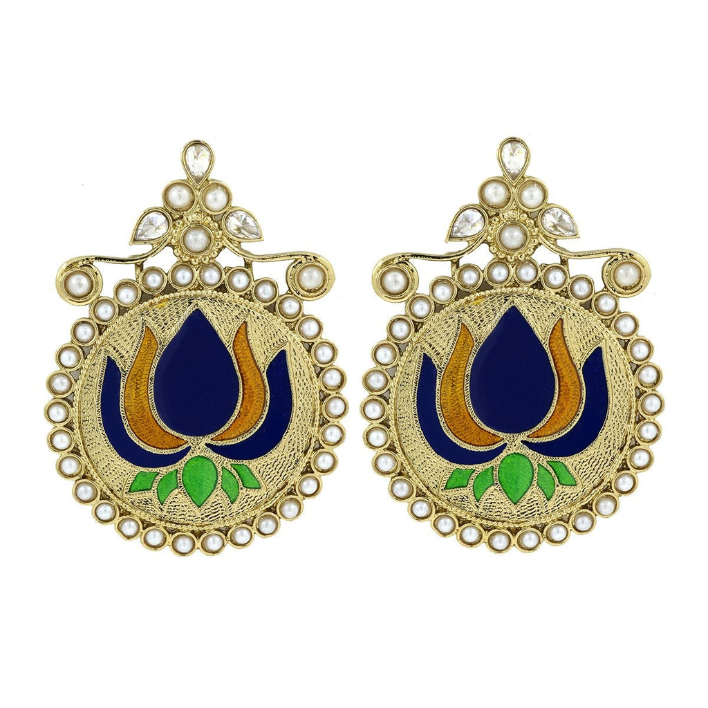 Statement Large Lotus Flower Blue Yellow Stud Earring For Women Bulk