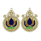 Statement Large Lotus Flower Blue Yellow Stud Earring For Women Bulk
