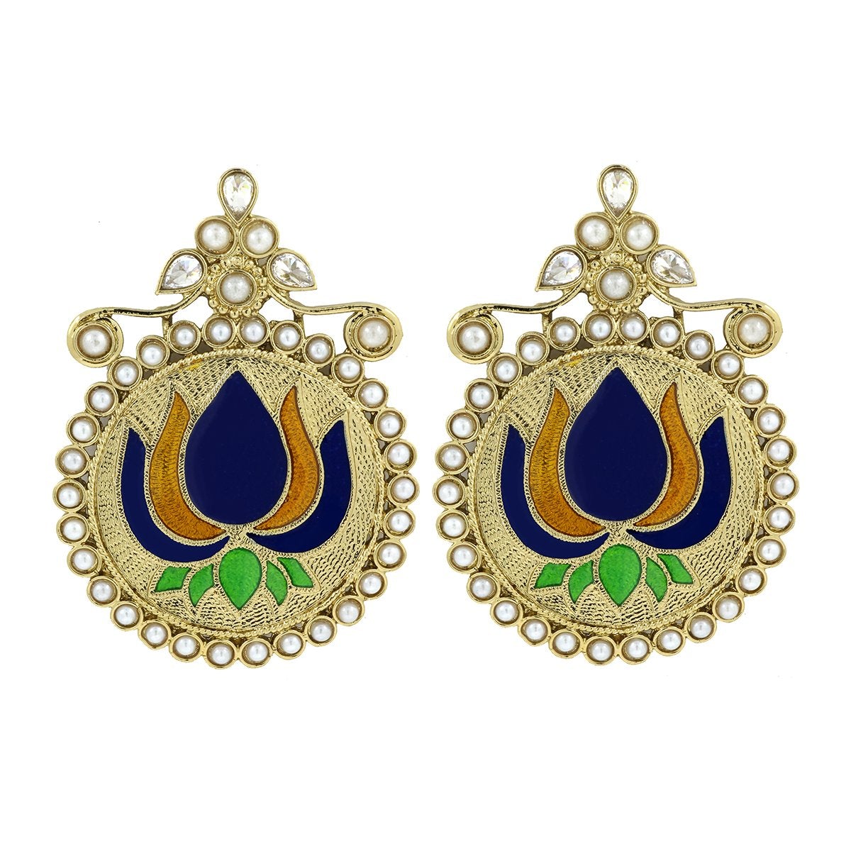 Statement Large Lotus Flower Blue Yellow Stud Earring For Women Bulk