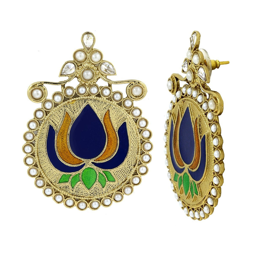 Statement Large Lotus Flower Blue Yellow Stud Earring For Women Bulk