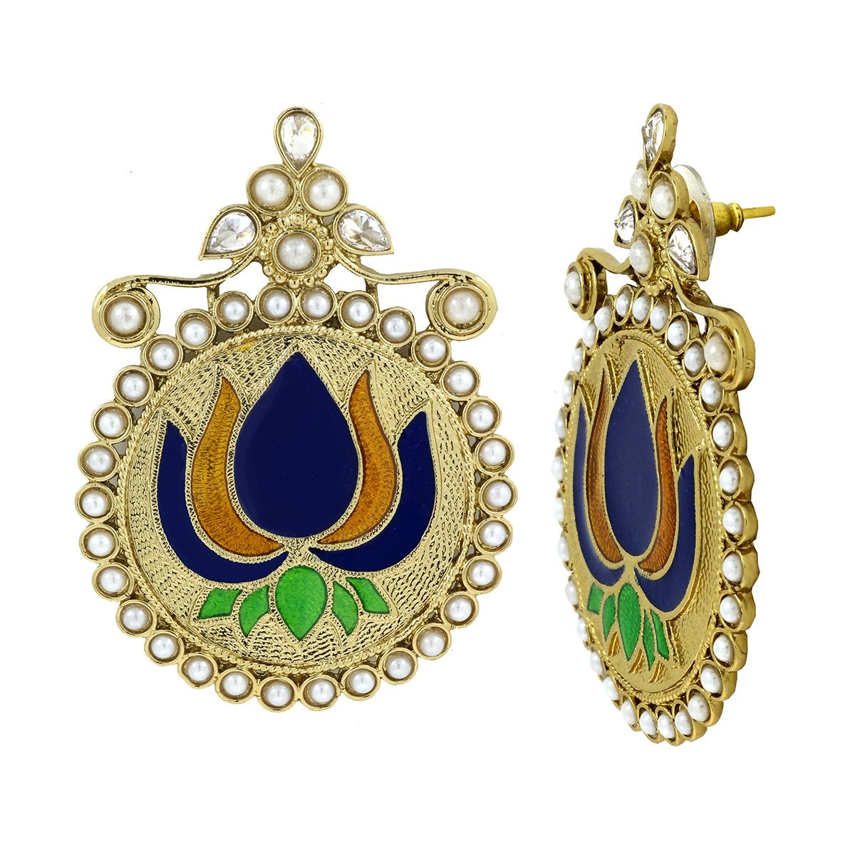 Statement Large Lotus Flower Blue Yellow Stud Earring For Women Bulk