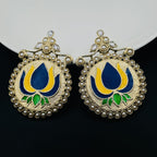 Statement Large Lotus Flower Blue Yellow Stud Earring For Women Bulk