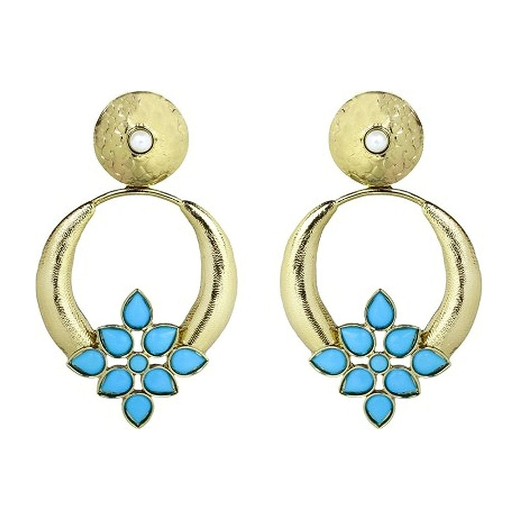 Turkish Flower Antique Gold Plated Turqoise Earring For Women Bulk